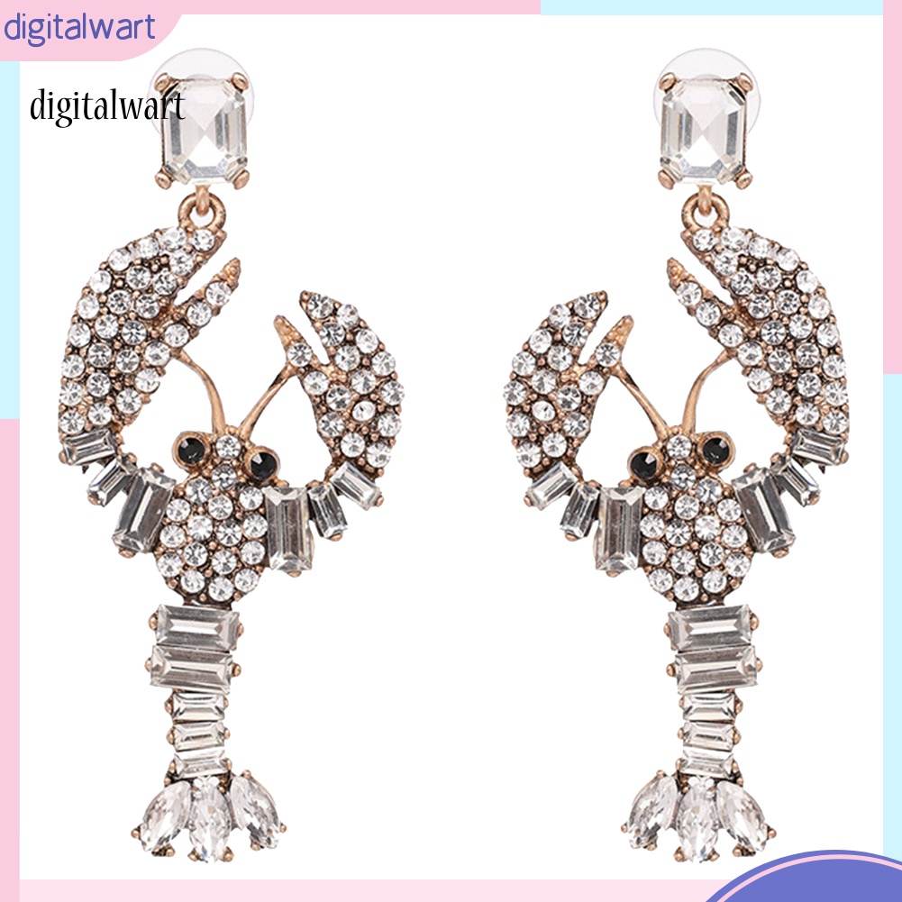 Kỹ Thuật Số| Bông Tai HợP Kim HìNh Tôm Hùm ĐíNh Đá LấP LáNh