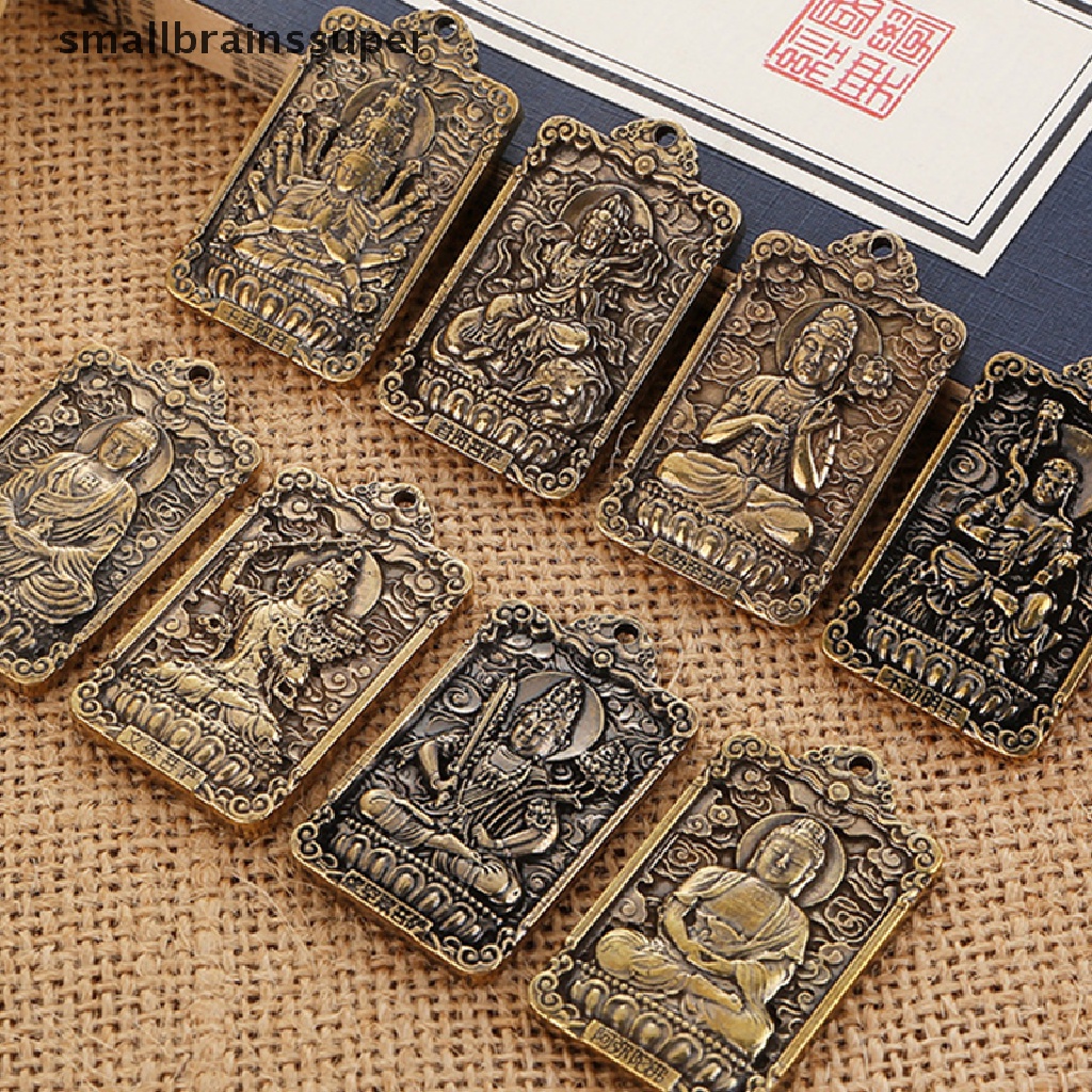 Mặt Dây Chuyền Hình Vuông Bằng Đồng Thau Cứng Họa Tiết Phật Hoàng Đạo Trung Hoa SBS DIY