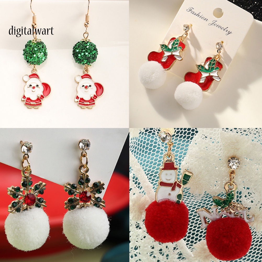 Kỹ Thuật Số| Bông Tai Hình Hoa Tuyết / Ông Già Noel Đính Banh Lông Thời Trang Cho Nữ