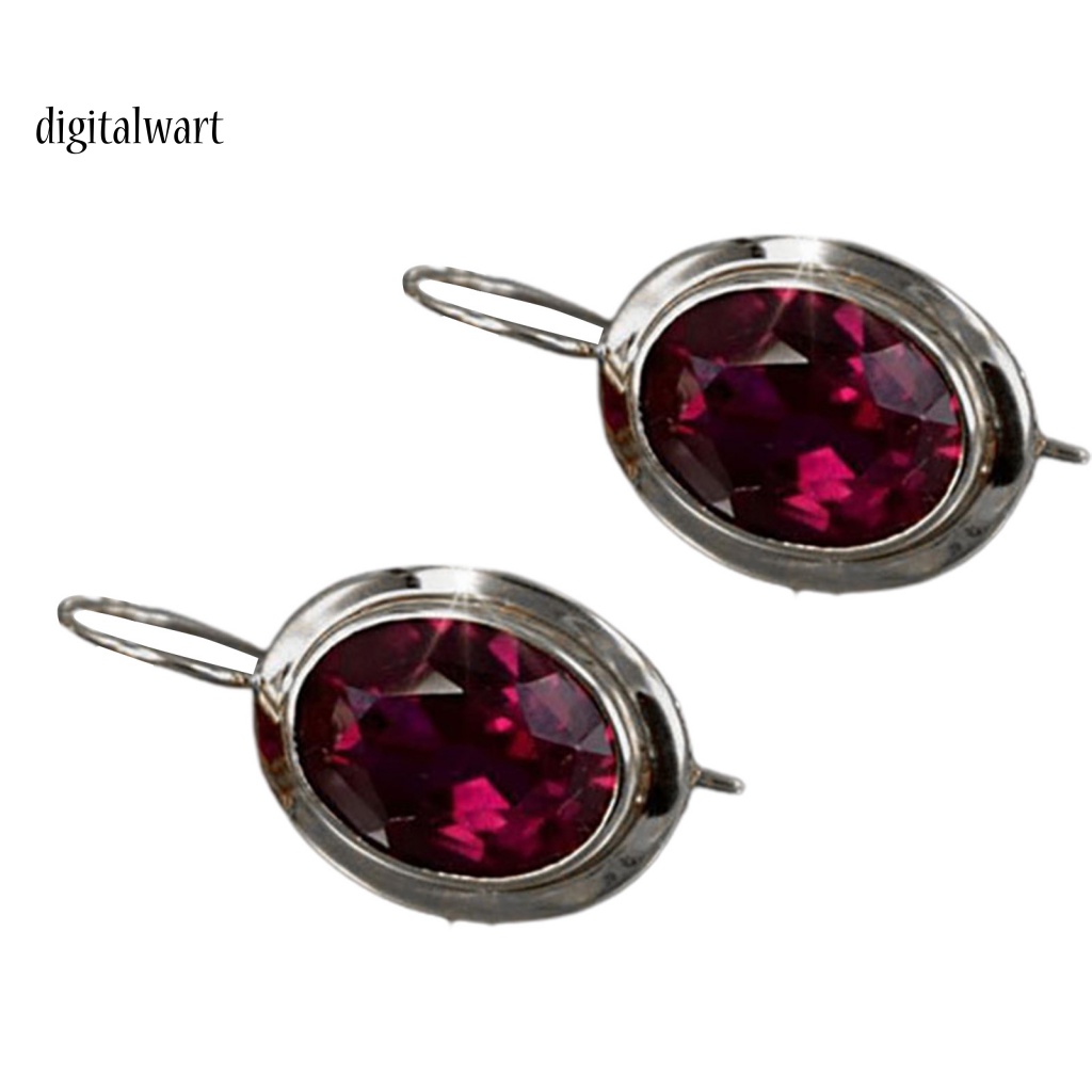 Kỹ Thuật Số| 1 Đôi Bông Tai Đính Đá Đỏ Hình Oval Bằng Hợp Kim Lấp Lánh Dành Cho Nữ