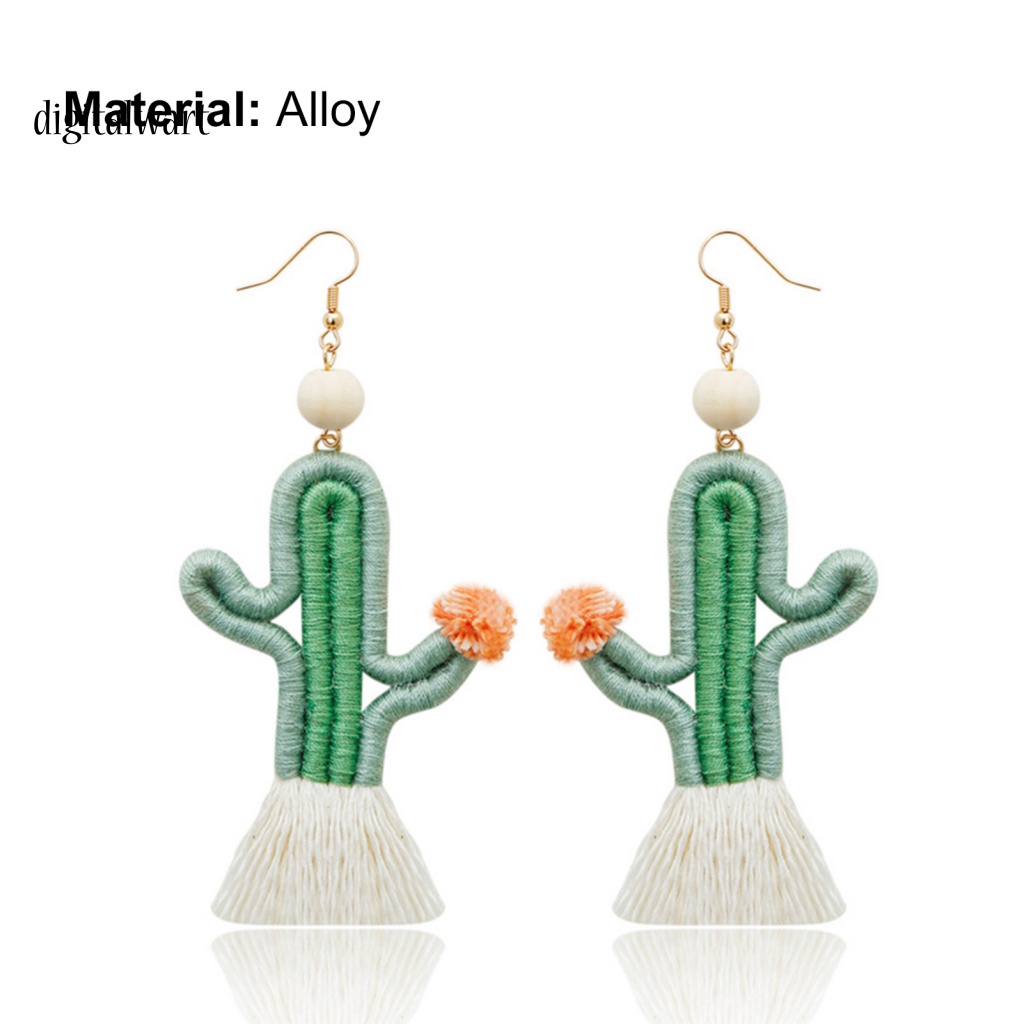 Kỹ Thuật Số| 1 Đôi Bông Tai Móc Hình Cây Xương Rồng Bằng Dây Thừng Cotton Đan Tay Tua Rua Phong Cách Bohemian