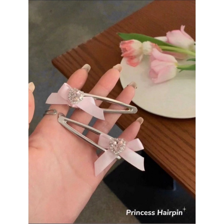 Kẹp Tóc Hình Nơ Đính Đá Trái Tim Xinh Xắn Cho Búp Bê Barbie