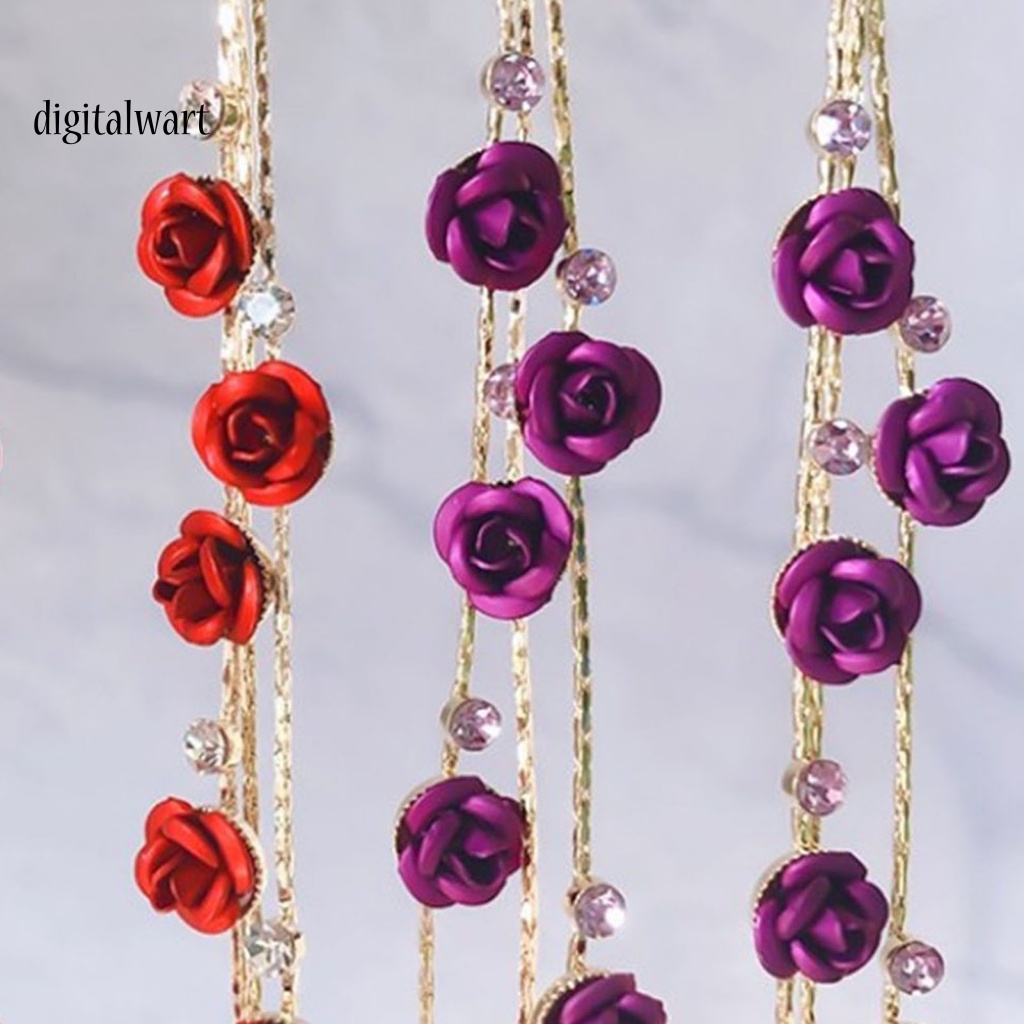 Kỹ Thuật Số| 1 Đôi Bông Tai Dáng Dài Hình Hoa Hồng Đính Đá Lấp Lánh Thời Trang Cho Nữ