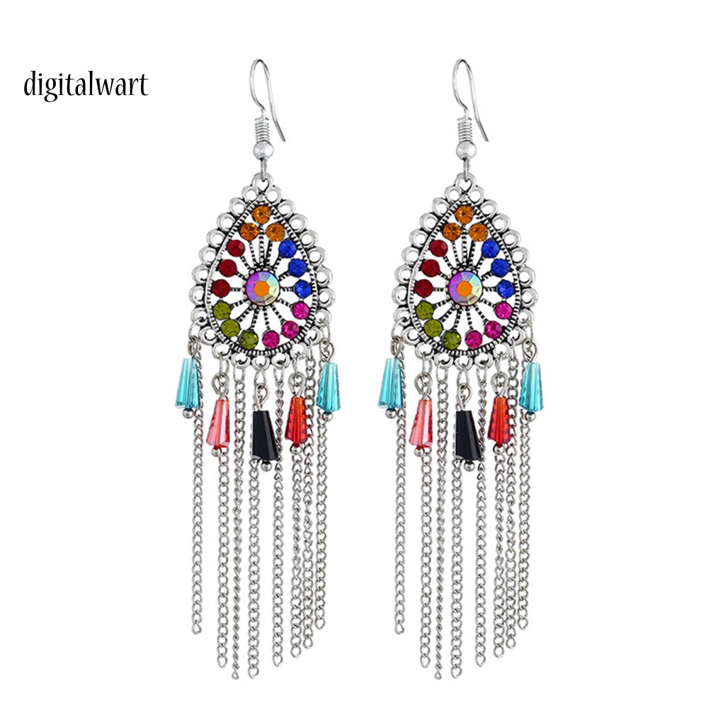 Kỹ Thuật Số| 1 Đôi Bông Tai Hình Giọt Nước Đính Đá Phối Tua Rua Phong Cách Vintage Dành Cho Nữ