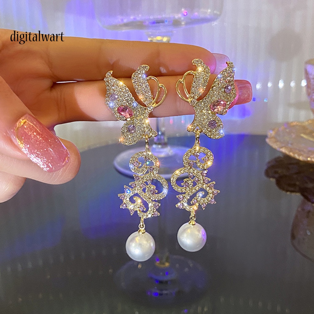 Kỹ Thuật Số| 1 Đôi Bông Tai Dáng Dài Hình Bướm Đính Đá Lấp Lánh Thời Trang Dự Tiệc Cưới