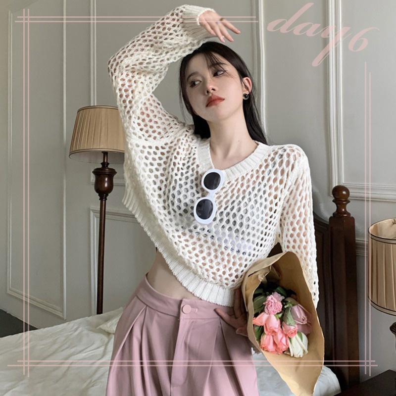 Áo Thun Dệt Kim Mỏng Thoáng Khí Chống Nắng Phong Cách Hàn Quốc Cho Nữ