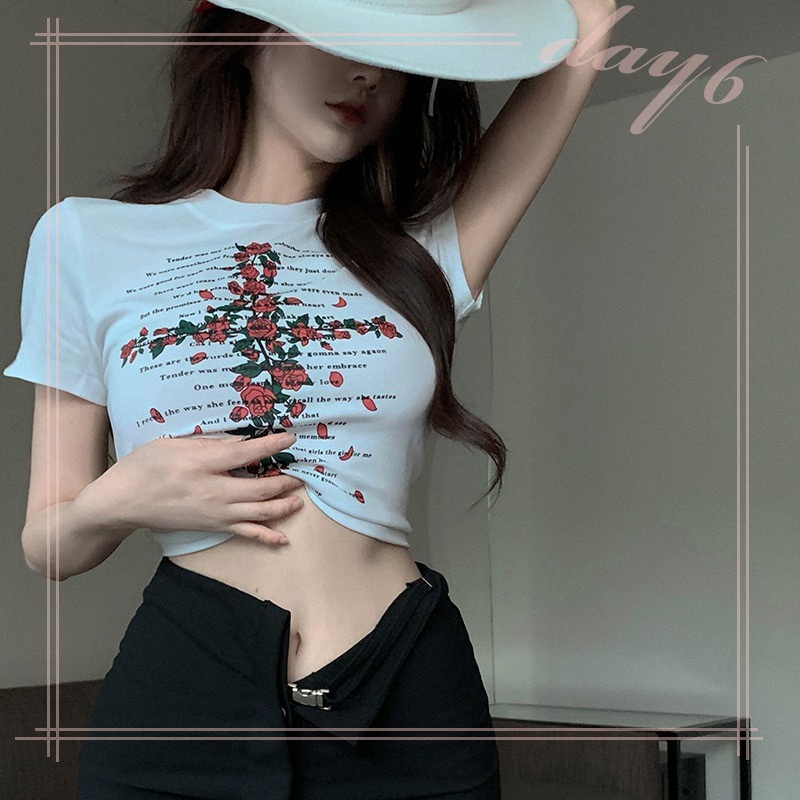 Áo Thun Crop Top Tay Ngắn Cổ Tròn Dáng Ôm Phong Cách Hàn Quốc Cổ Điển Thời Trang Cho Nữ