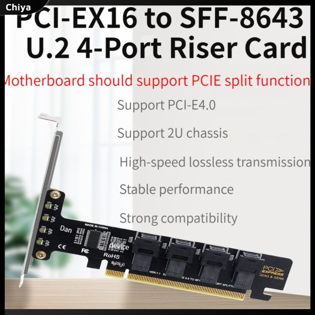 Thẻ Mở Rộng Pcie X16 Sang 4 Cổng U.2 Nvme Sff-8643 Sff-8639 Pci-e 4.0 T3Ee Có Đèn Led