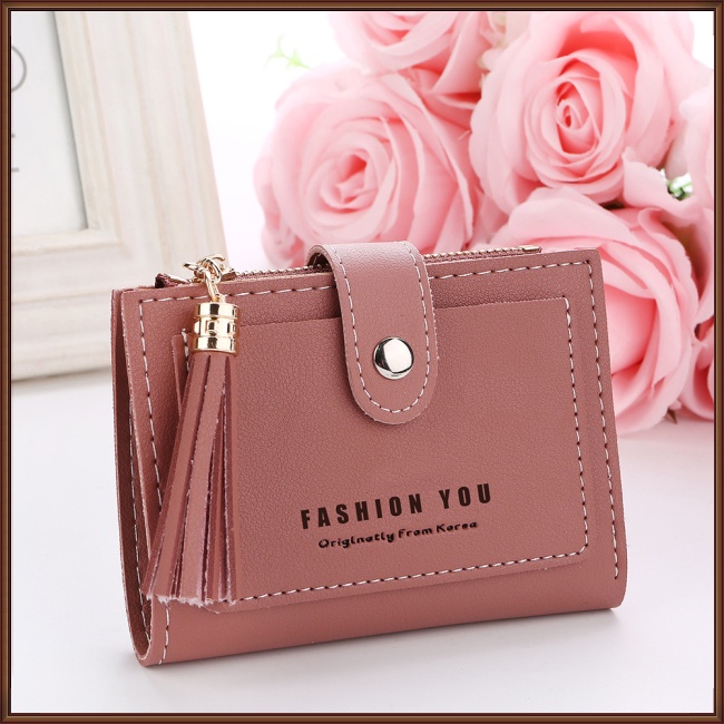 Ví Da Pu Ngắn Dạng Gập Đựng Thẻ Có Khóa Nam Châm Thời Trang Cho Nữ