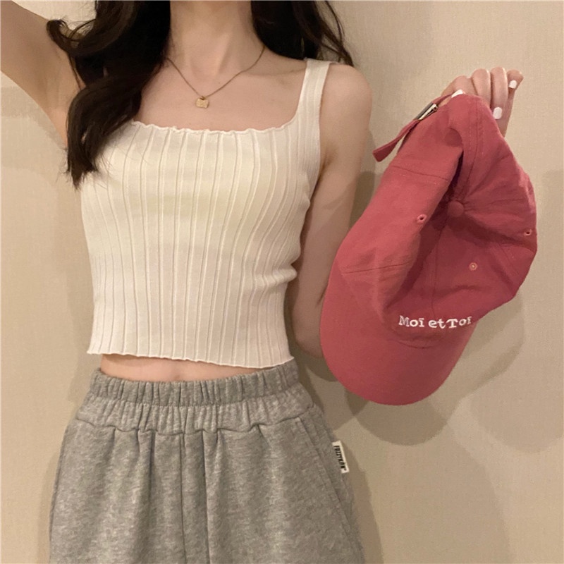 Áo Dệt Kim Hai Dây Ngắn Hở Rốn Gợi Cảm Thời Trang Mùa Hè Phong Cách Hàn Quốc Cho Nữ