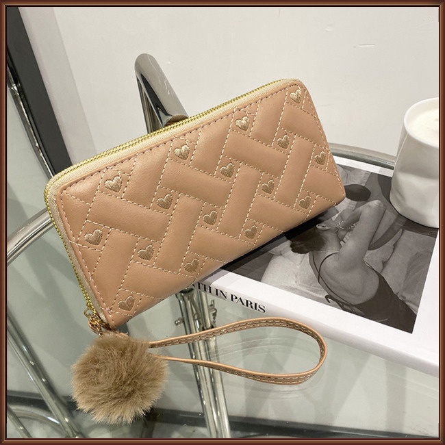 Ví Da Pu Màu Trơn Dáng Dài Có Khóa Kéo Đôi Thời Trang Cho Nữ