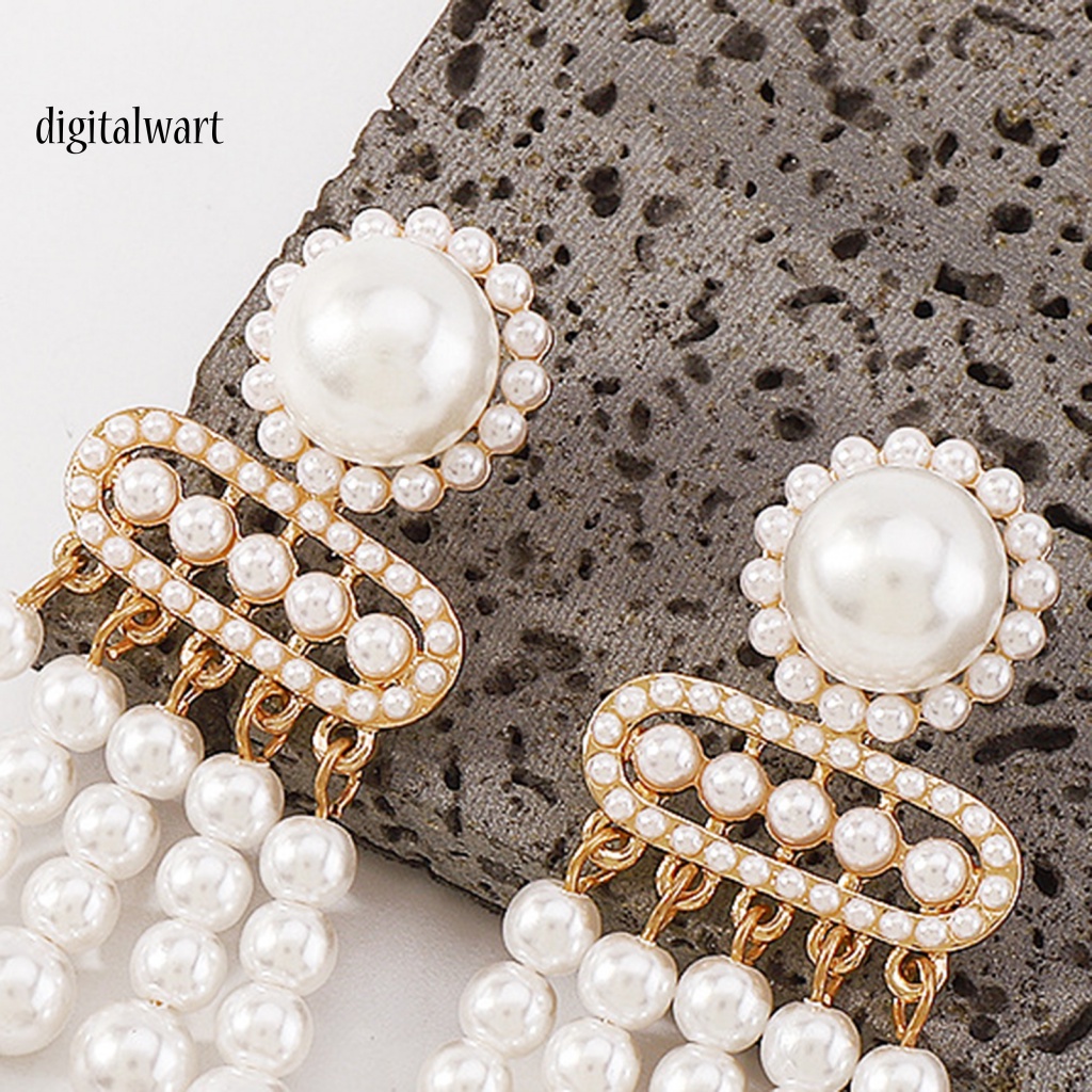 Kỹ Thuật Số| 1 Đôi Bông Tai Đính Ngọc Trai Nhân Tạo Phối Tua Rua Phong Cách Pháp Cổ Điển Thời Trang Cho Nữ