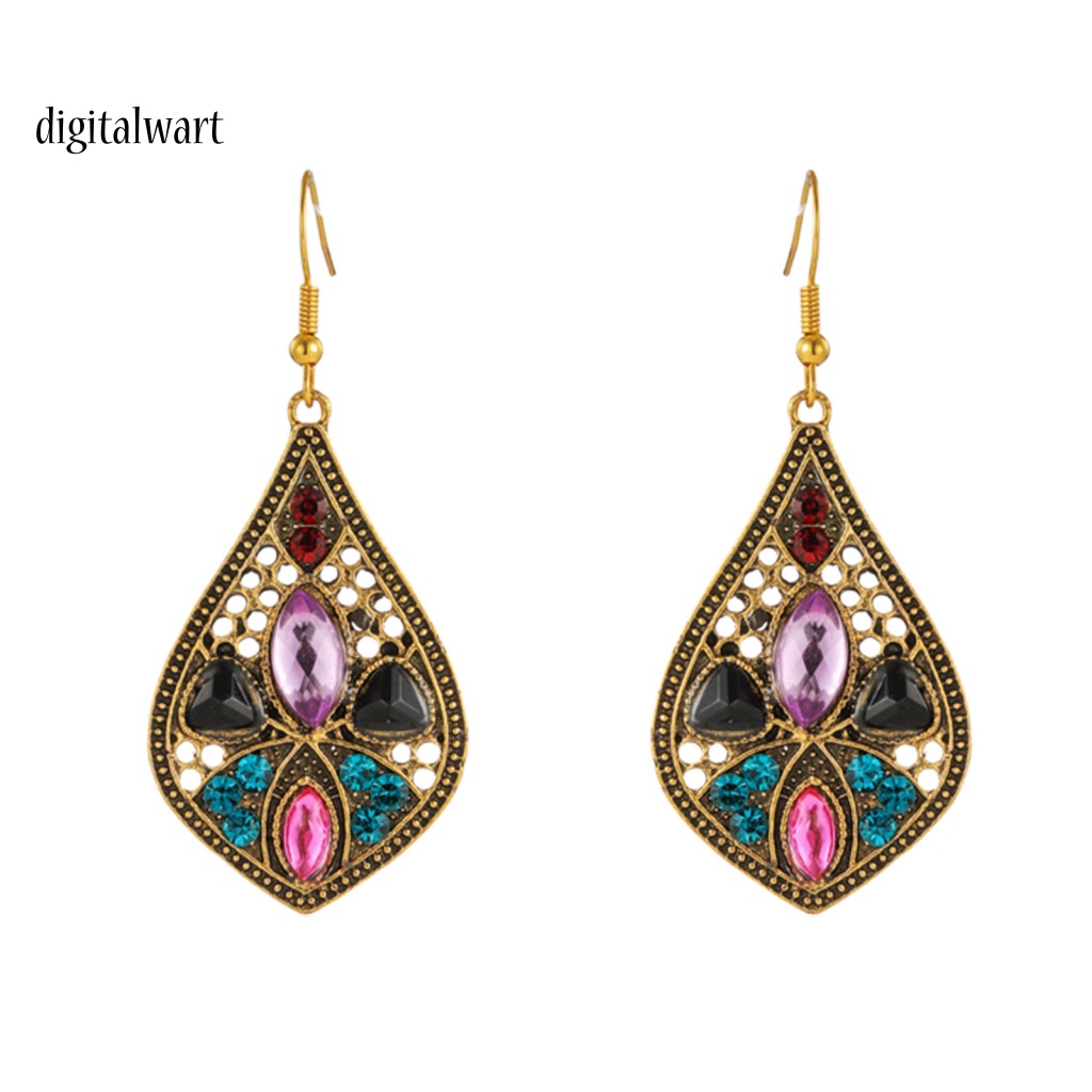 Kỹ Thuật Số| 1 Đôi Bông Tai Hình Giọt Nước Đính Đá Phong Cách Retro Dành Cho Nữ