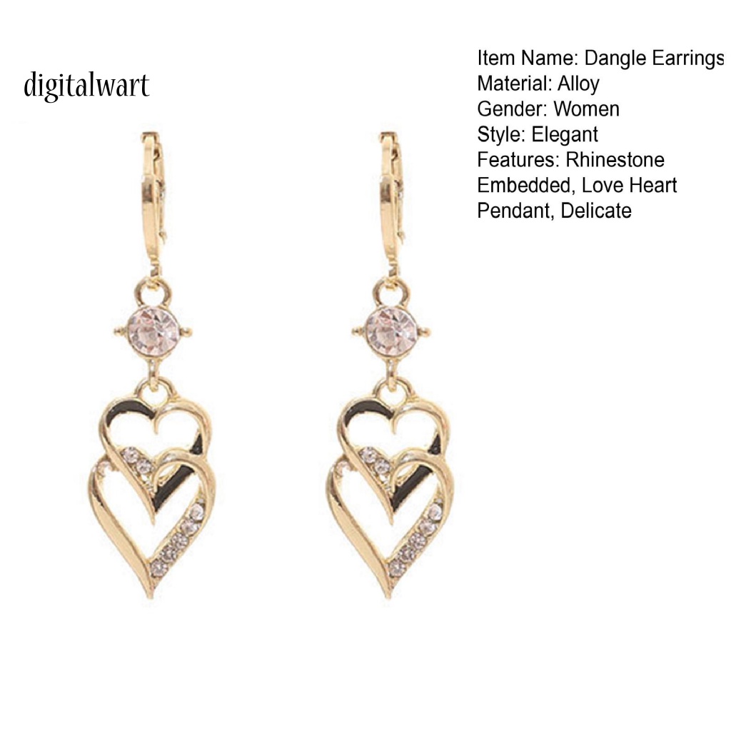 Kỹ Thuật Số| 1 Đôi Bông Tai Hai Lớp Hình Trái Tim Đính Đá Lấp Lánh Phong Cách Hàn Quốc Cổ Điển Thời Trang