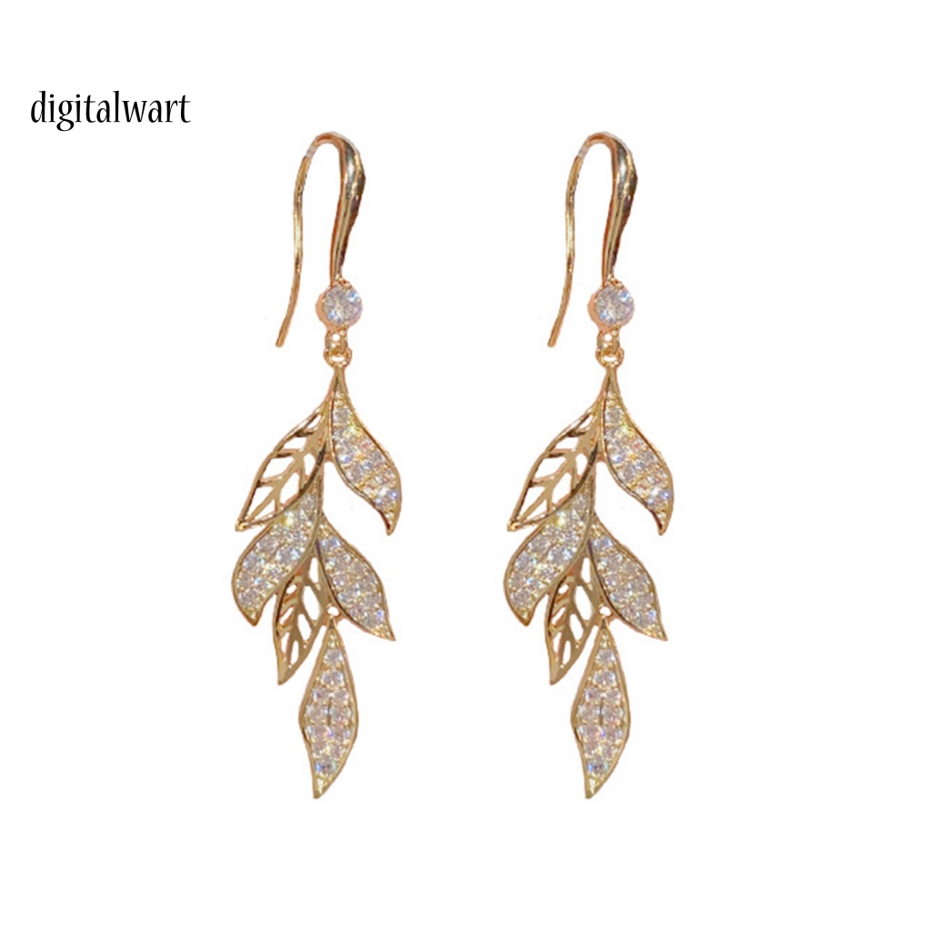 Kỹ Thuật Số| 1 Đôi Bông Tai Móc Hình Chiếc Lá Đính Đá Thời Trang Dành Cho Nữ