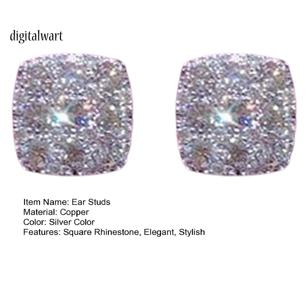 Kỹ Thuật Số| 1 Đôi Bông Tai Hình Vuông Nhỏ Gọn Đính Đá Bắt Mắt Bằng Đồng Thời Trang Nữ Dự Tiệc Hàng Ngày