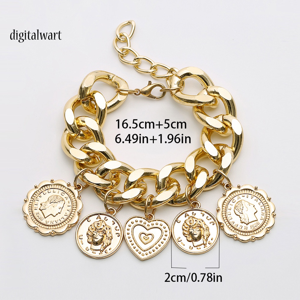 Kỹ Thuật Số| Vòng Đeo Tay Họa Tiết Trái Tim Dập Nổi Phong Cách Hip Hop Thời Trang Cho Nữ