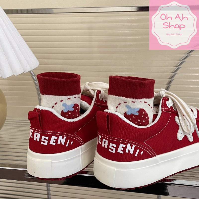 🍓  Giày Nữ Đi Học Giày Vải Canvas Màu Đỏ Hình Ngôi Sao
