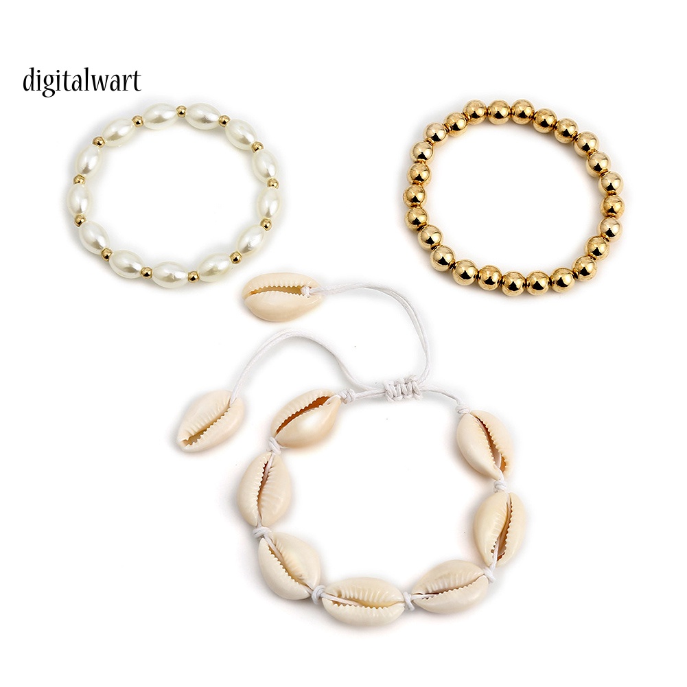 Kỹ Thuật Số| Set 3 VòNg Đeo Tay PhốI HạT NgọC Trai Giả PhốI Vỏ Sò ThờI