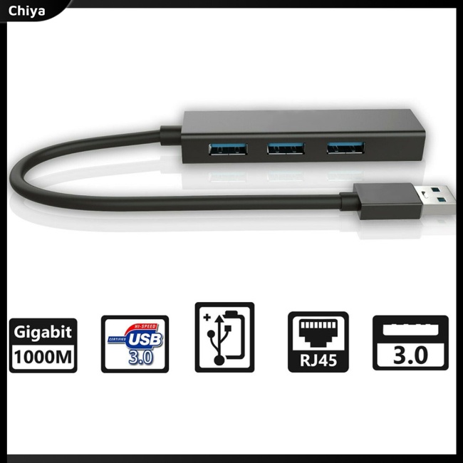 Bộ Chia 3 Cổng Usb 3.0 Gigabit Ethernet Lan Rj45 1000mbps Màu Đen Nhám Cho Mac Pc