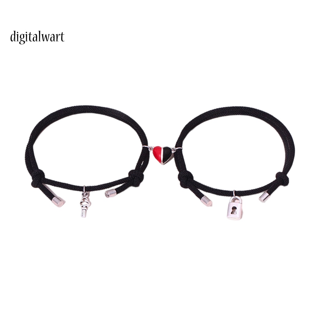 Kỹ Thuật Số| 1 Cặp Vòng Tay Dây Bện Nylon Mặt Khóa Nam Châm Hình Trái Tim Hợp Kim Cho Cặp Đôi