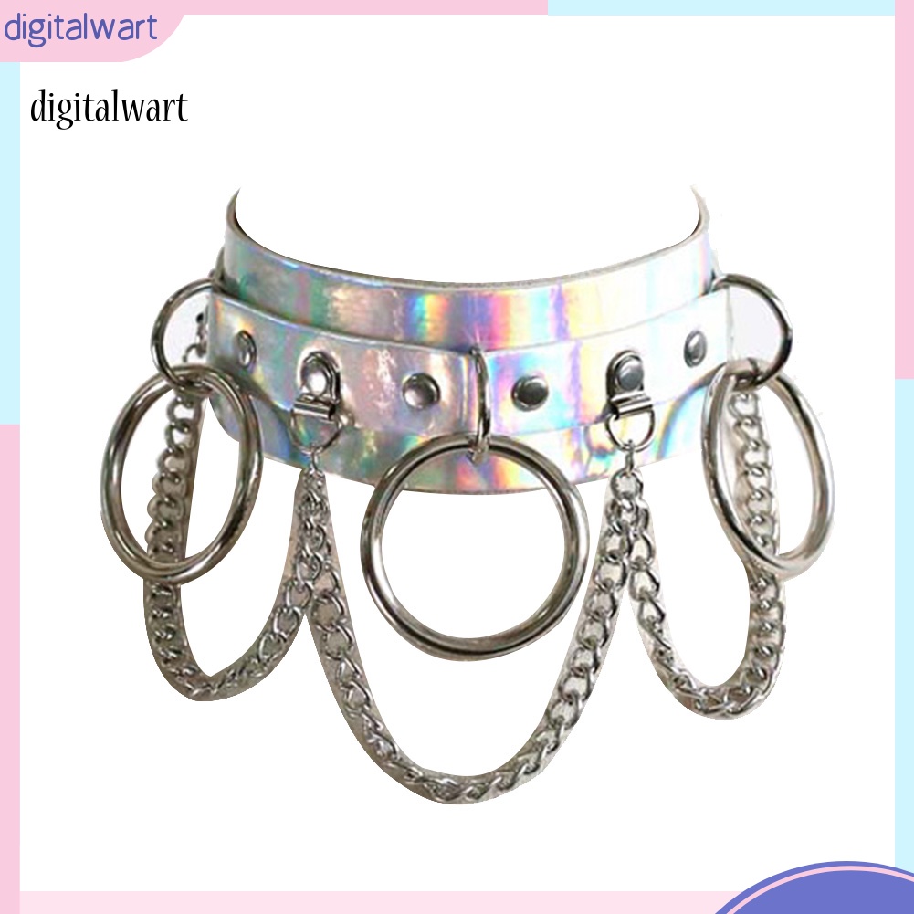 Kỹ Thuật Số| Vòng Cổ Choker Màu Laser Dây Xích Có Khóa Điều Chỉnh Được Thời Trang Punk