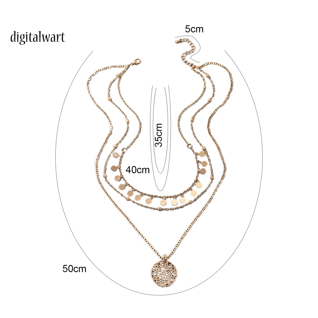 Kỹ Thuật Số| Vòng cổ Choker 3 Lớp Mặt Tròn Rỗng Hợp Kim Thời Trang Dành Cho Nữ