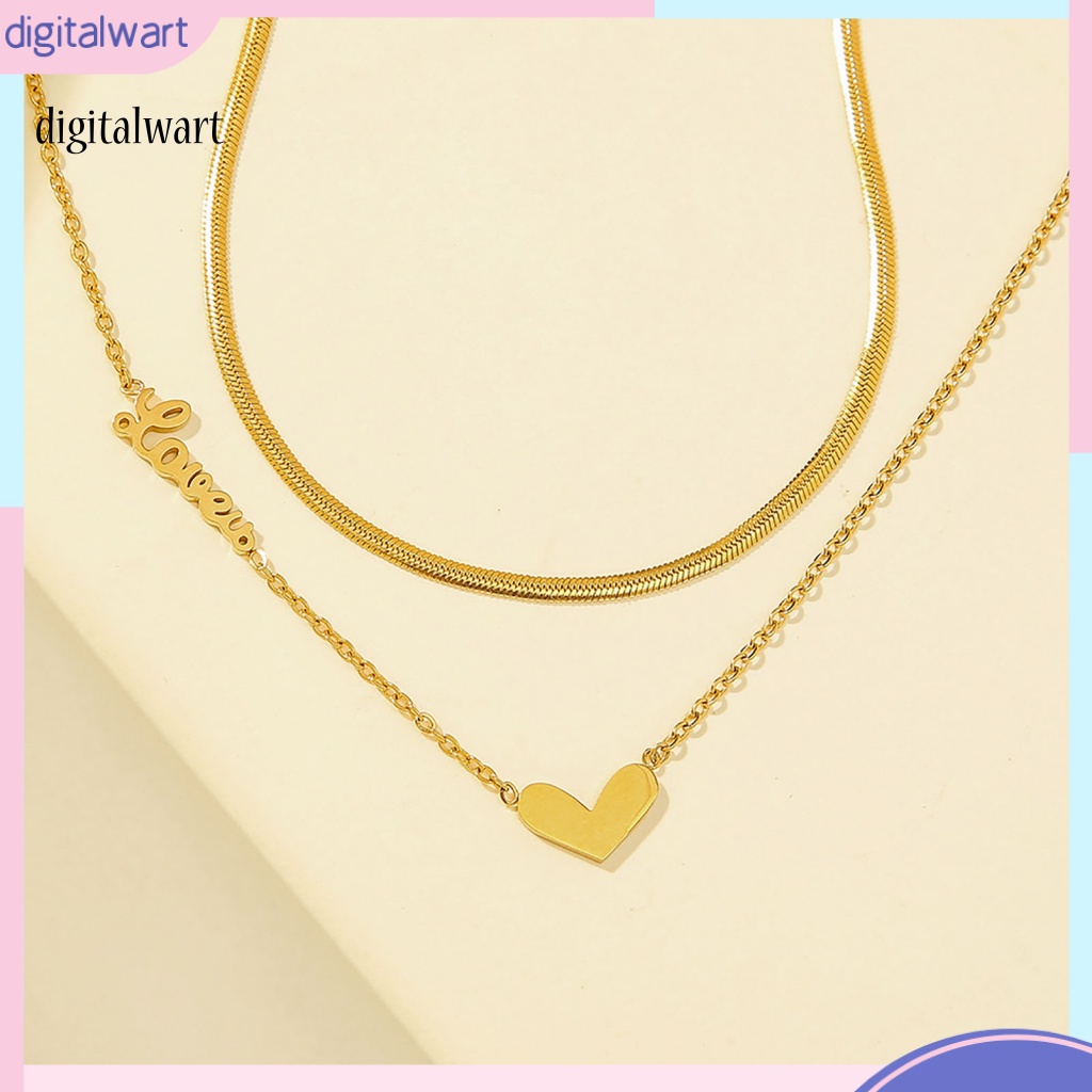 Kỹ Thuật Số| Vòng cổ Hai Lớp Bằng Thép Không Gỉ Mặt Hình Trái Tim Khắc Chữ Thời Trang Cho Nữ
