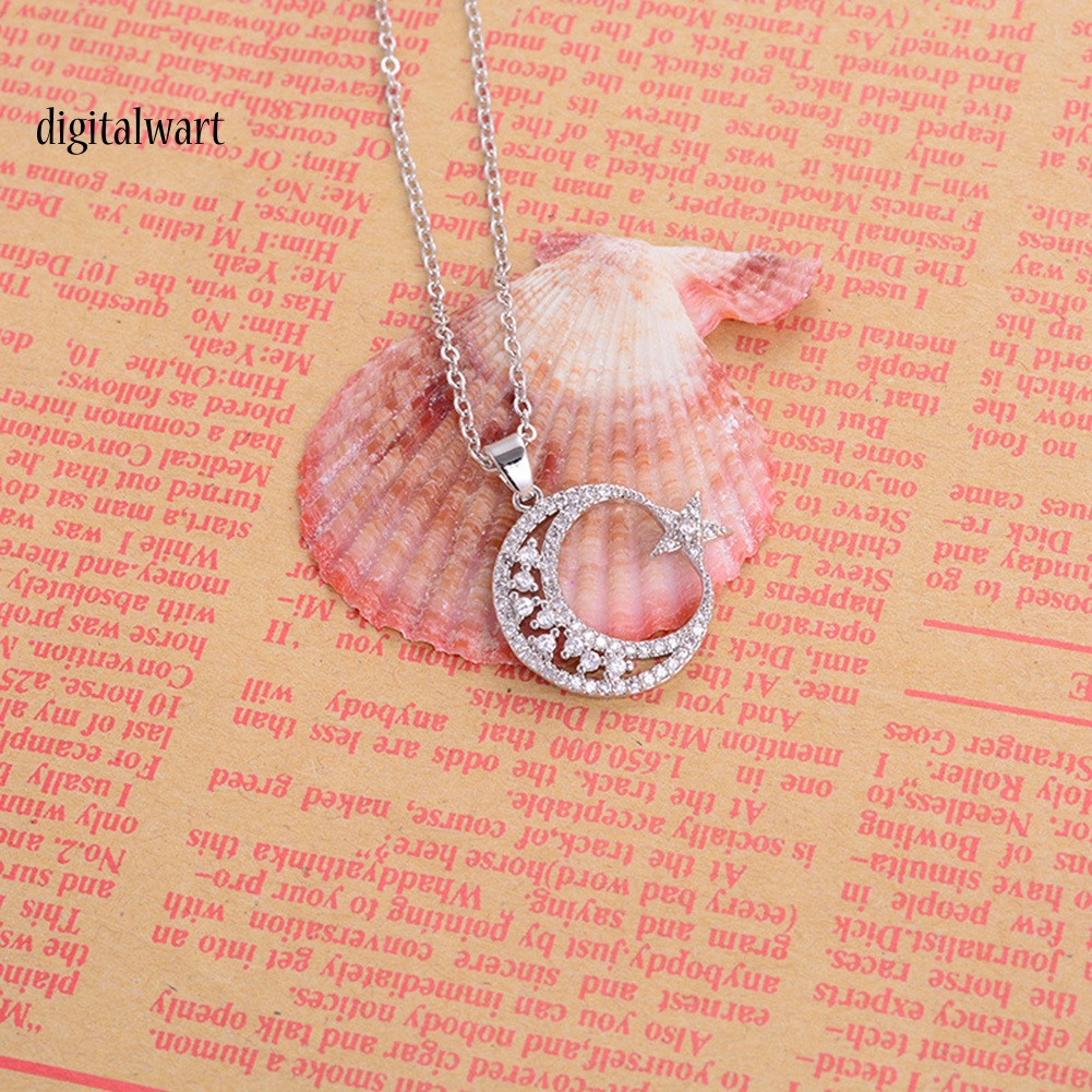 Kỹ Thuật Số| Vòng cổ HợP Kim HìNh MặT Trăng Ngôi Sao ĐíNh Đá Xinh XắN