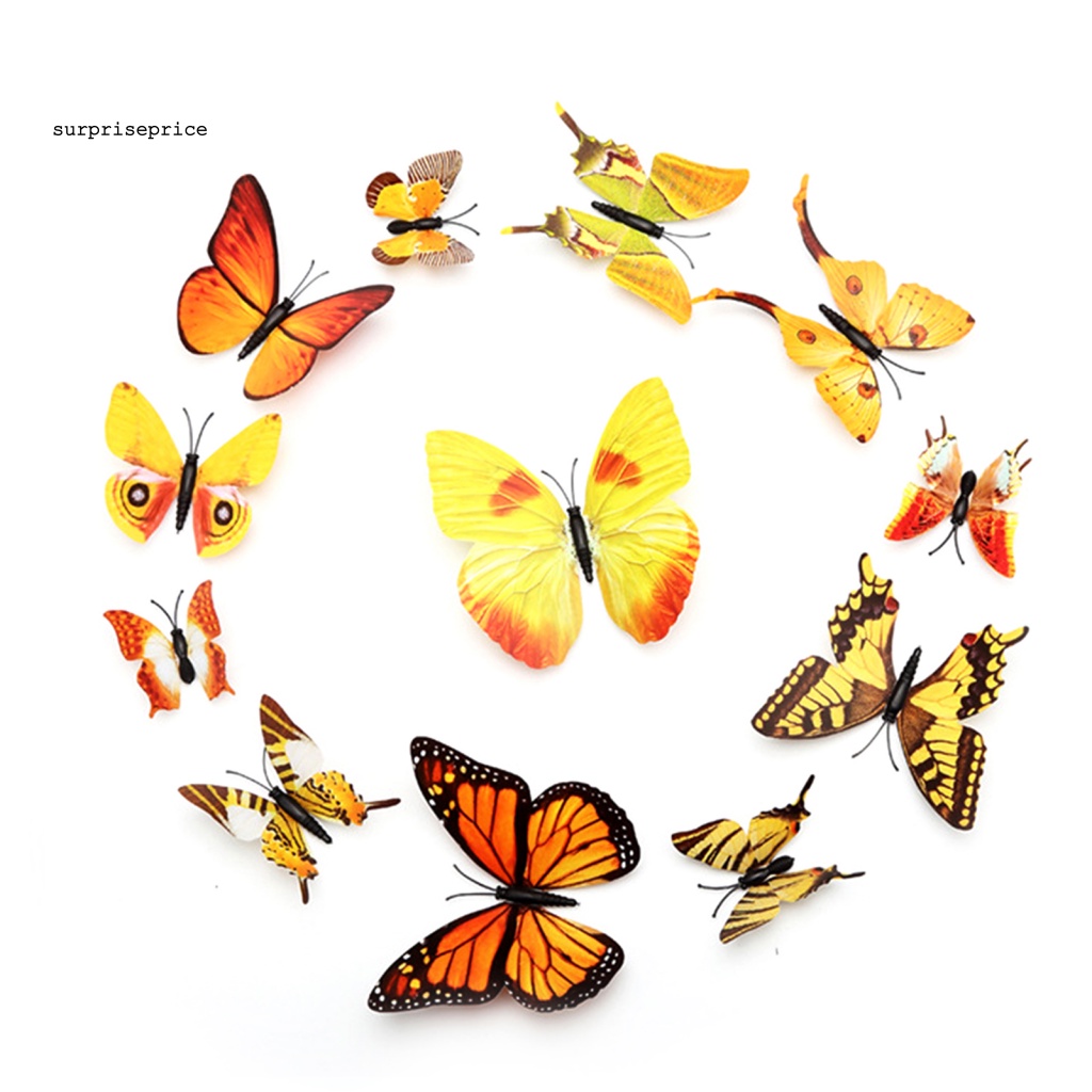Set 12 Sticker Dán Tường Hiệu Ứng 3D Hình Bướm DIY Trang Trí Nhà Ở