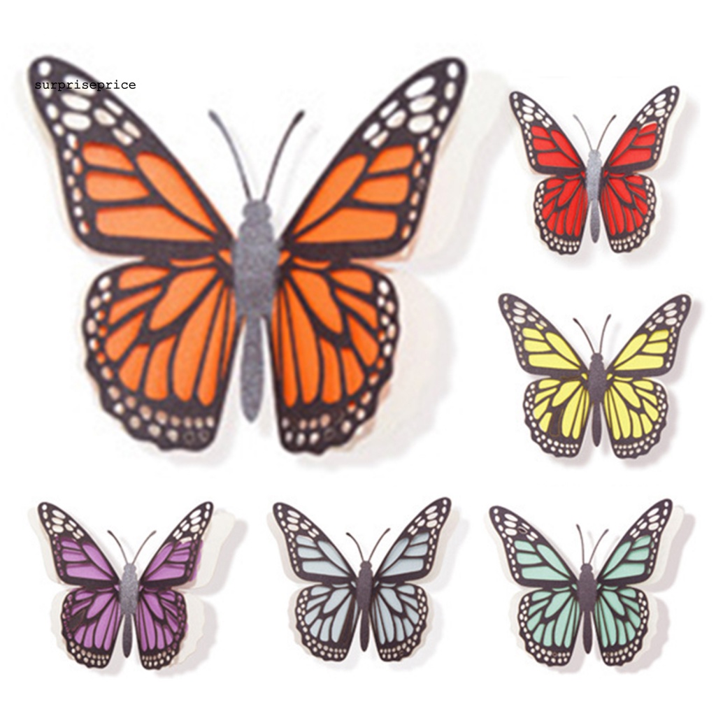Bộ 12 Miếng Dán Tường Trang Trí Hình Bướm 3D Bằng Giấy Khoét Rỗng