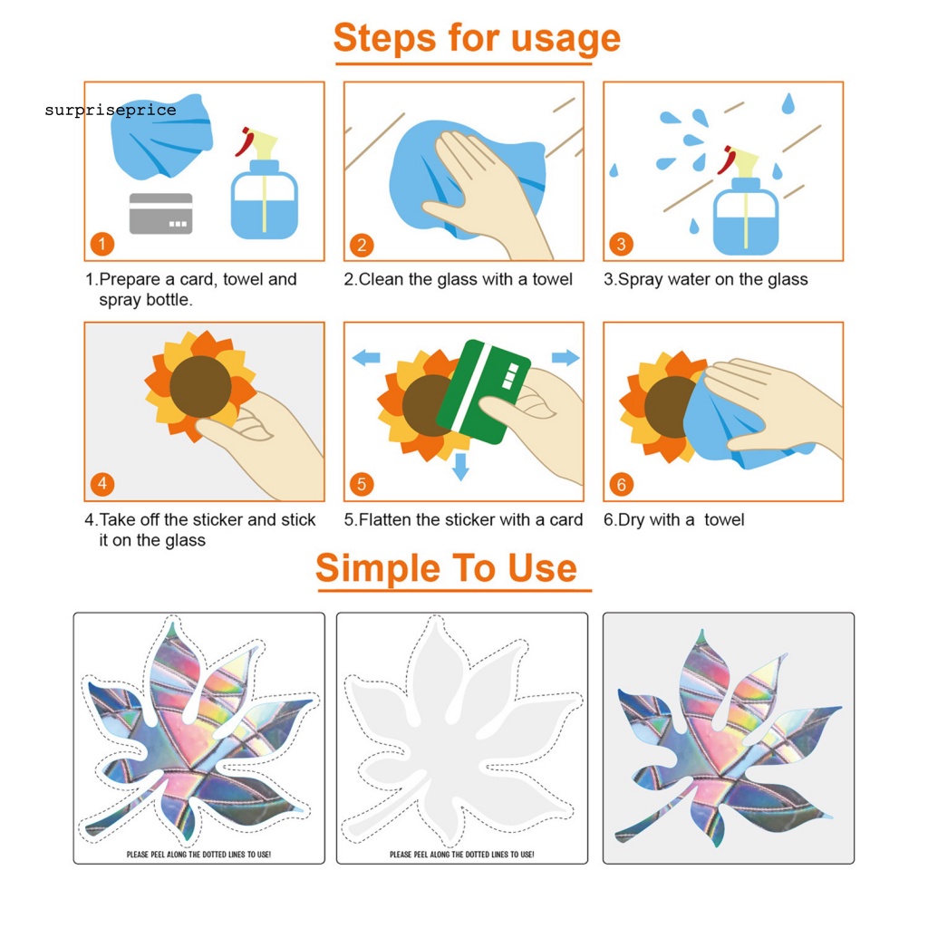 Bộ 2 Miếng Dán Cửa Kính Bằng PVC Chống Va Chạm Chống Hoa Lá Chim Ruồi