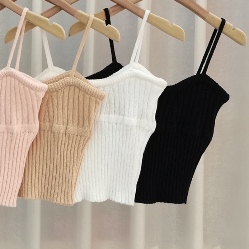 Áo Croptop Dệt Kim Hai Dây Co Giãn Gợi Cảm Cho Nữ