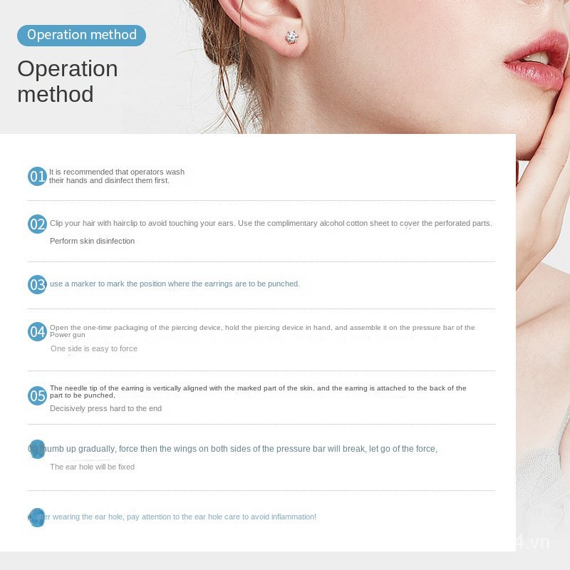 Bộ Dụng Cụ Xỏ Khuyên Tai Bằng Thép Không Gỉ 515 Giây Màu Hồng