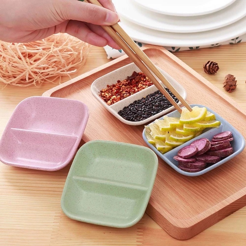 Đĩa Đựng Nước Chấm Hai Ngăn Bằng Chất Liệu Lúa Mạch Đa Năng Dành Cho Nhà Bếp