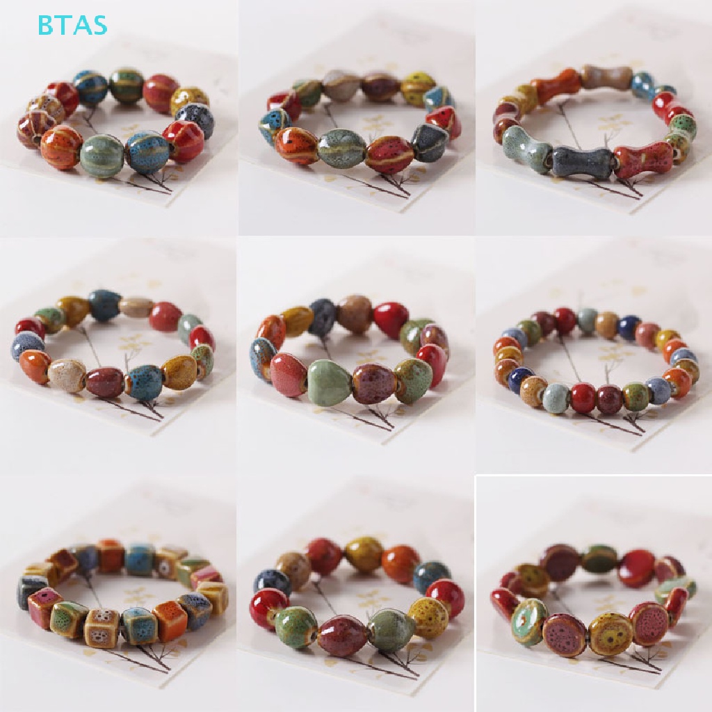 1 Vòng Tay Chuỗi Hạt Gốm Sứ Nhiều Màu Co Giãn Phong Cách Dân Tộc Thời Trang