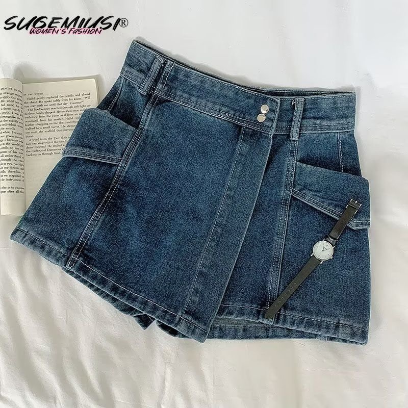 Quần Đùi Denim Lưng Cao Phong Cách Retro Cho Nữ