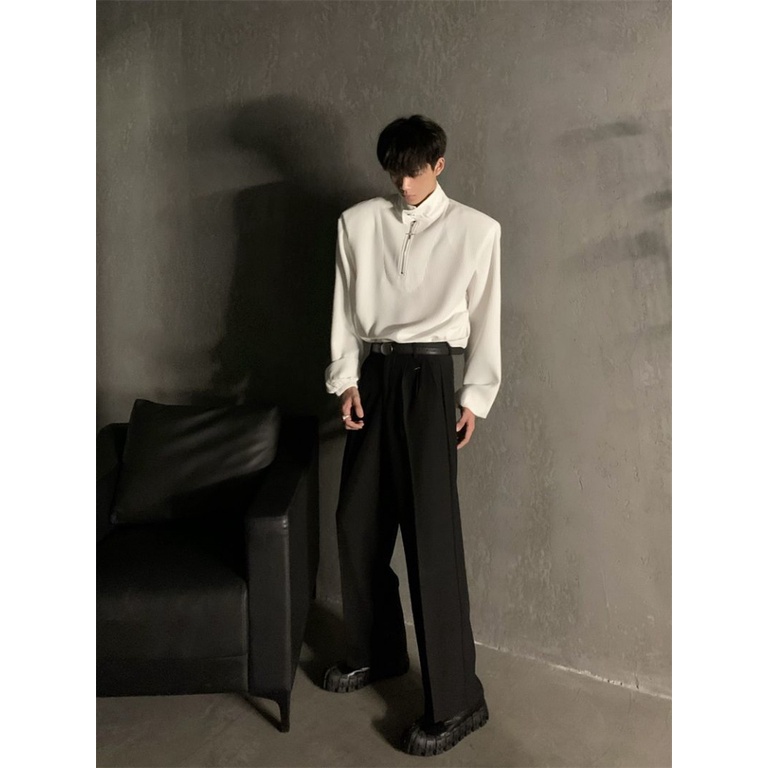 Áo Khoác Cổ Đứng Phối Khóa Kéo Kim Loại Thời Trang Mùa Thu Cho Nam