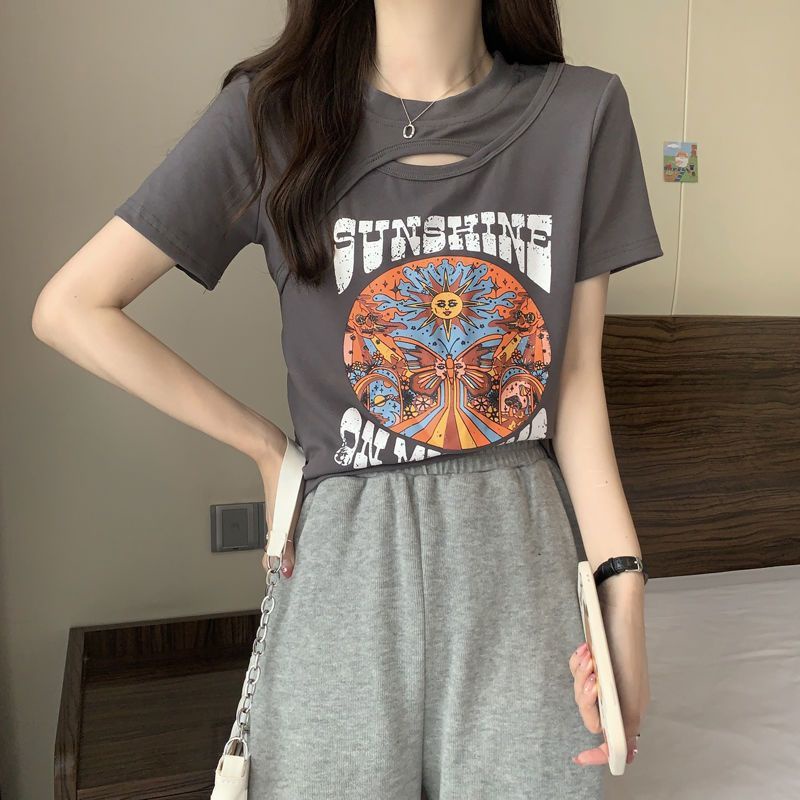 IELGY   Áo Thun Tay Ngắn Dáng Ôm Phong Cách Mỹ Thời Trang Cho Nữ