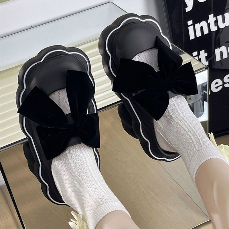 Dép lê nữ mùa hè nơ đế dày tăng chiều cao ký túc xá sinh viên