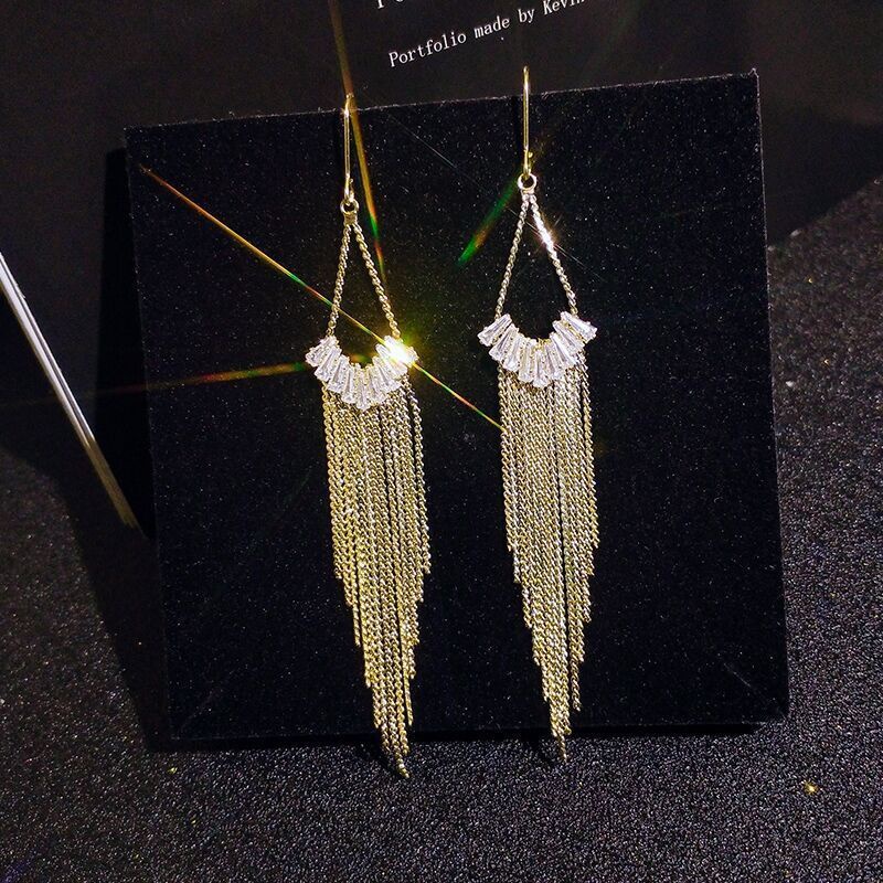 Đôi Bông Tai Dáng Dài Hình Tam Giác Đính Đá Thời Trang Cho Nữ