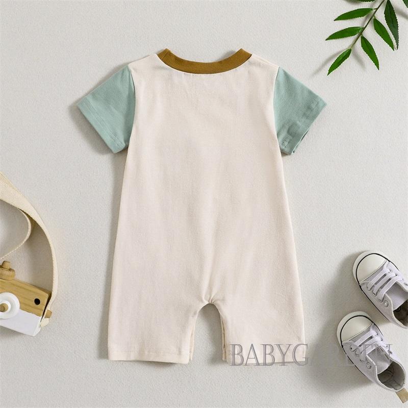 Áo Liền Quần Ngắn Tay Cổ Tròn Màu Sắc Tương Phản Thời Trang Mùa Hè Cho Bé Trai 0-24 Tháng Tuổi