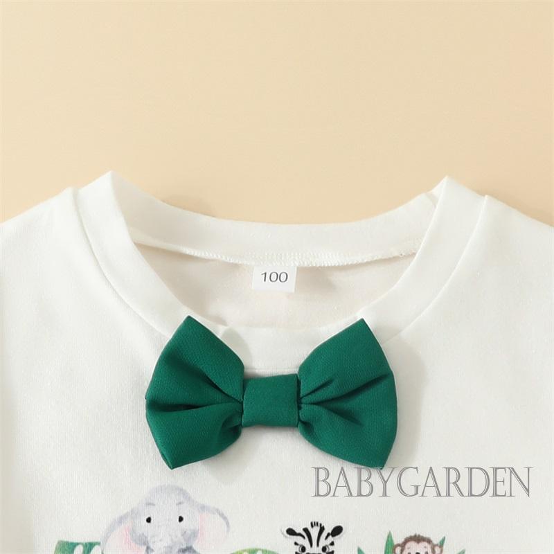 Bộ Áo Thun + Quần Yếm Màu Trơn In Họa Tiết Động Vật Dễ Thương Thời Trang Mùa Hè Cho Bé Trai 6 Tháng-4 Tuổi