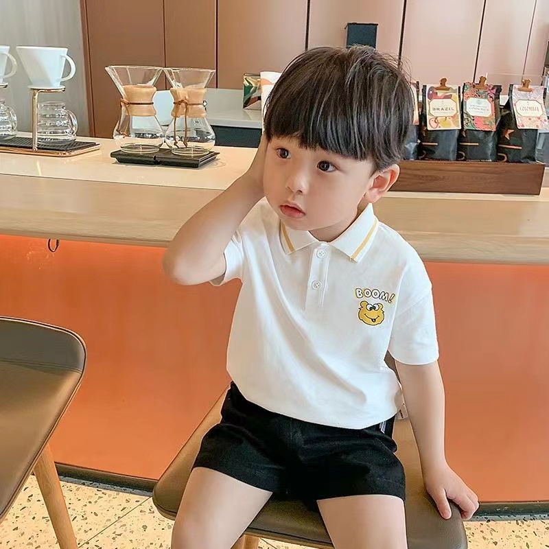 Áo Thun Polo Tay Ngắn Bằng Vải Cotton Thoáng Khí In Họa Tiết Hoạt Hình Dễ Thương Cho Bé Trai / Gái