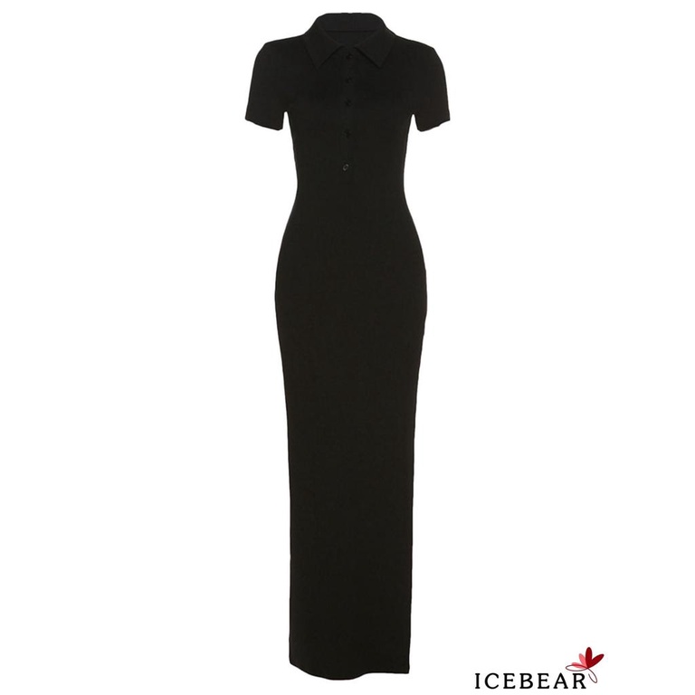 Đầm Tay Ngắn Màu Trơn Cài Nút Thời Trang Mùa Xuân Cho Nữ