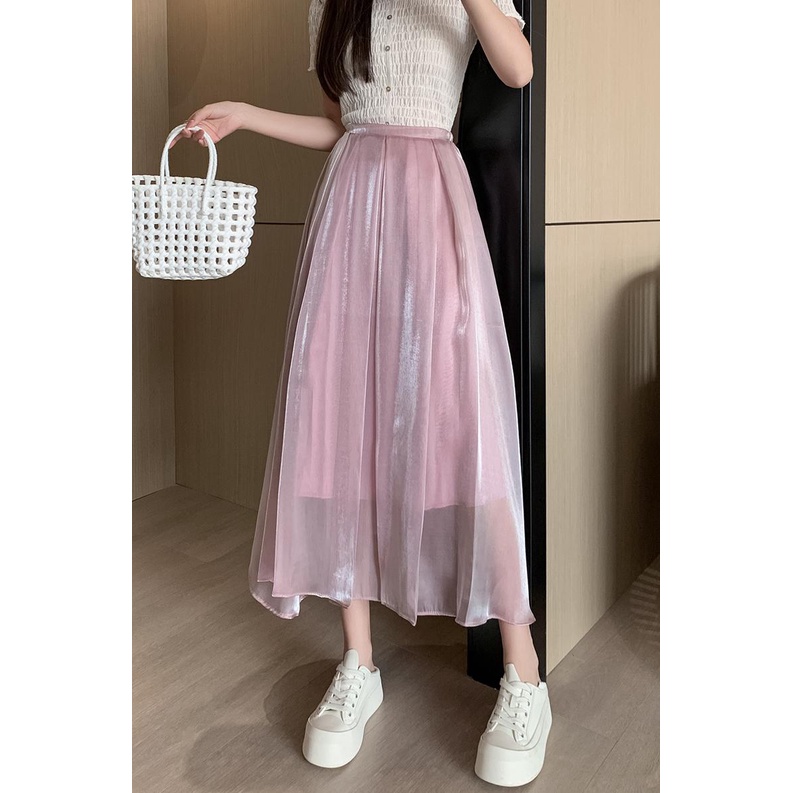 SUXI Chân Váy Chữ A Lưng Cao Màu Sắc Trơn Thời Trang Mùa Hè Dành Cho Nữ