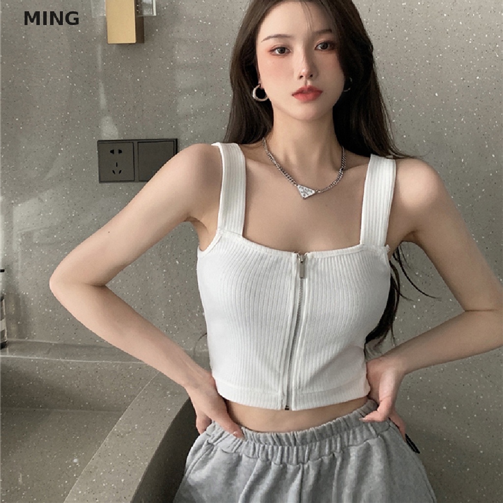 Áo Dệt Kim Hai Dây Mùa Hè Màu Sắc Trơn Có Khóa Kéo Gợi Cảm Cho Nữ