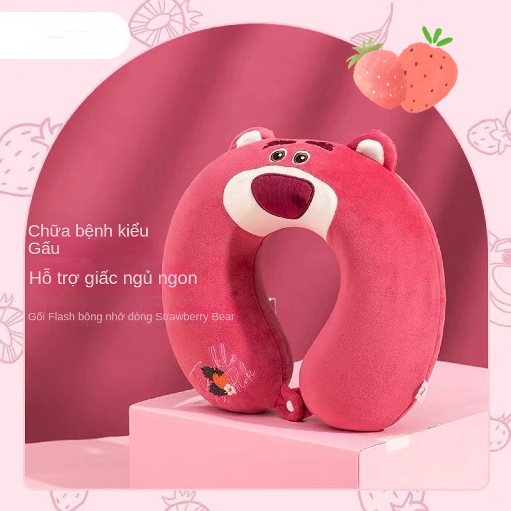 Gối Kê Cổ Chữ U Bằng Cao Su Non Mềm Mại Hình Chú Gấu Hồng Dễ Thương