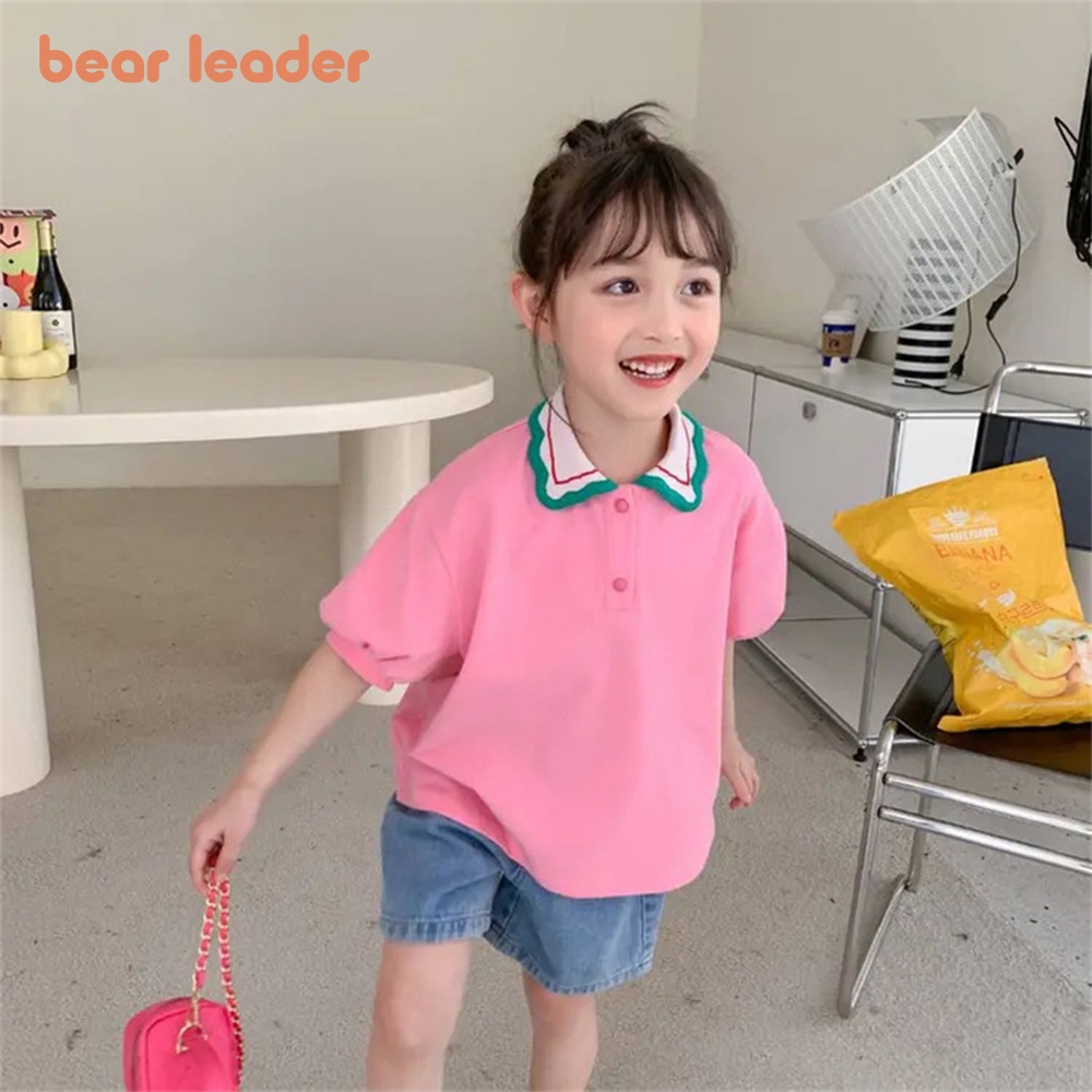 BEAR LEADER Áo Thun Polo Tay Ngắn Màu Trơn Thời Trang Mùa Hè Mới 2023 Cho Bé Gái 2-7 Tuổi