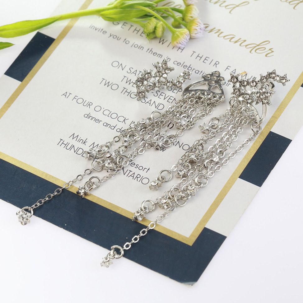 Earrings Women Shooting Star Rhinestone Long Tassels Drop Hook Dangle Earrings